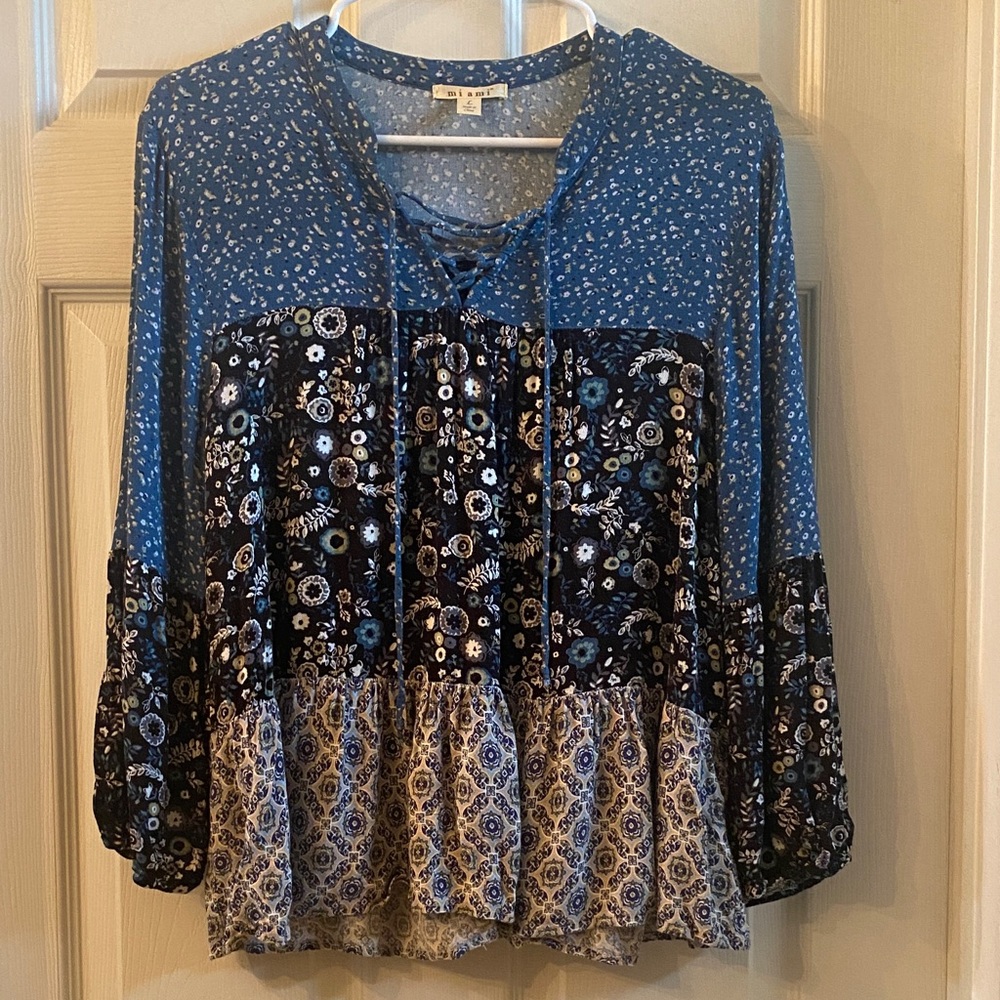 Miami Blue Floral Women's Blouse - Picture 3 of 12